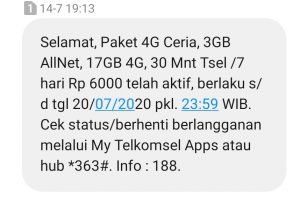 BUKTI paket internet Cerita 4G Telkomsel kuota 20GB hanya 6000