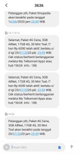 Balasan SMS dari 3636
