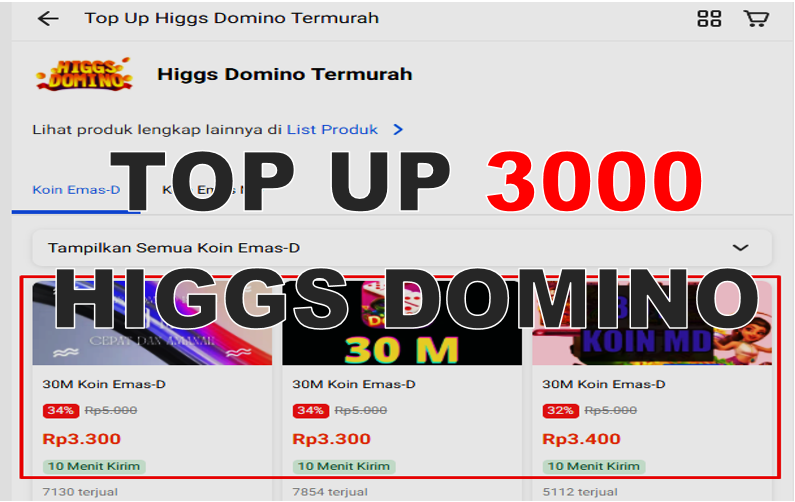 Top Up Higgs Domino 3000 Rupiah 30M via Pulsa DANA dll - TUMOUTOUNEWS