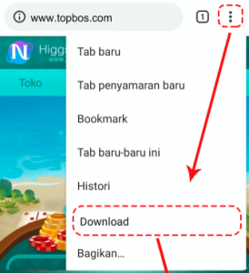 3. Setelah menyelesaikan download aplikasi lalu klik tanda titik tiga di kanan atas browser chrome Sobat. Pilih download.