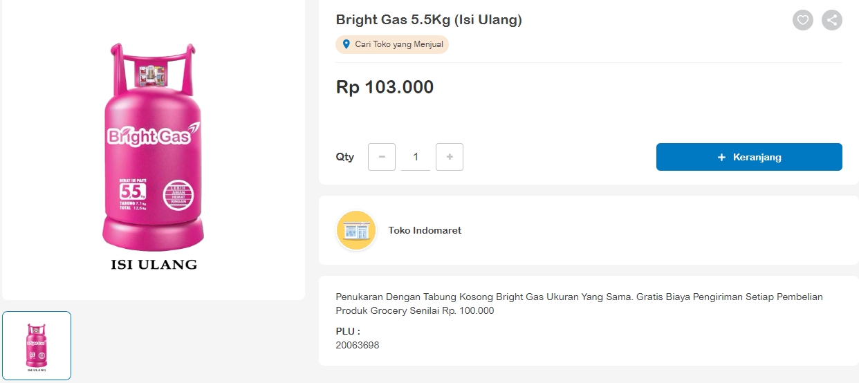 Harga Bright Gas 5.5 Kg di Indomaret